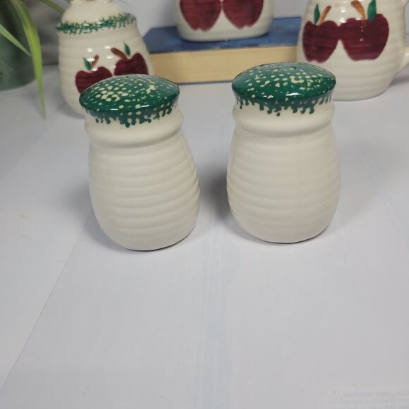 Vintage Alco Apple Garden Set Salt Pepper Shakers, Napkin Holder, Sugar Creamer - Picture 3 of 9